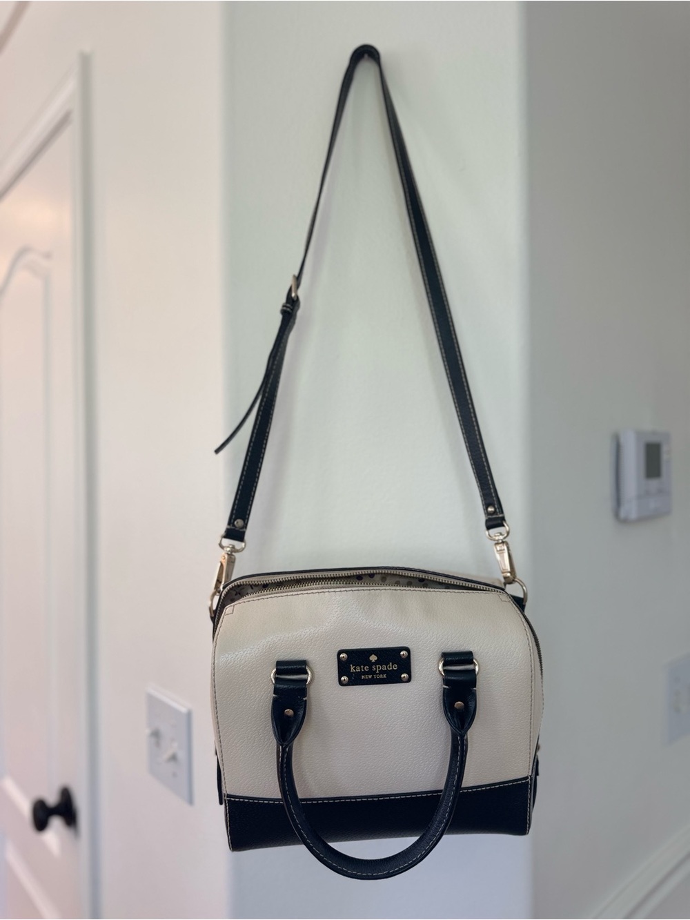 kate spade Cream and Black Leather Crossbody Satchel